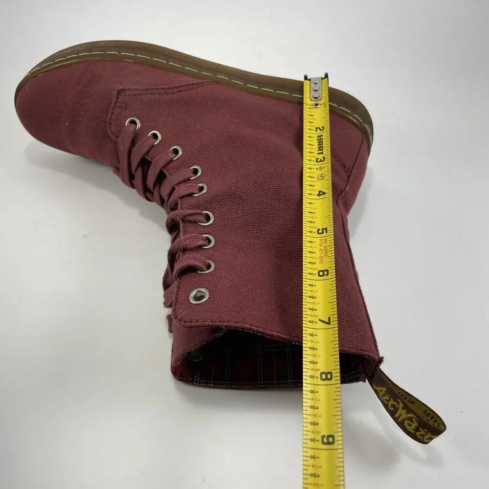 Dr Martens Docs Stratford Canvas Fold Over Boots Womens Size 6 Red Tartan Inlay